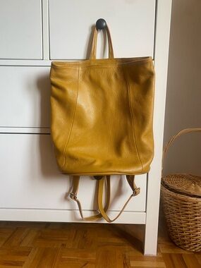 Leather Tote Backpack - Mustard Yellow